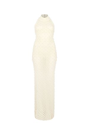 Pearl Embellished Knit Halter Gown DAVID KOMA | RE26DKKN17DLWHITE